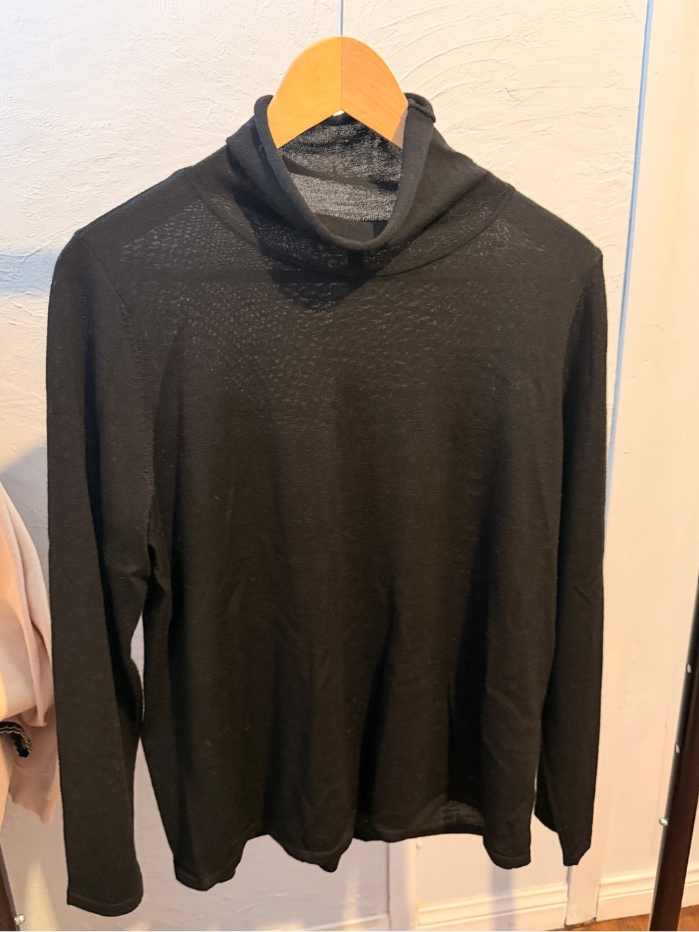NWT Eileen Fisher 100% Extra Fine Merino Wool Funnel Neck Sweater - Black Large